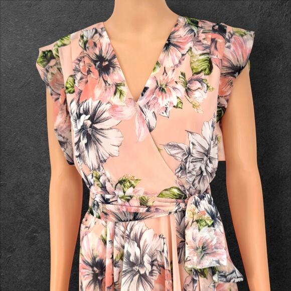 Eliza J Womens Blush Pink Romantic Floral Cascading Ruffle High-Low Hem Dress 2 - Picture 5 of 16